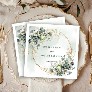 Elegante grüne und goldene Blumen-Hochzeitsserviet Serviette