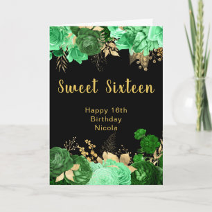 Elegante grüne und goldene Blumen Sweet Sixteen Karte