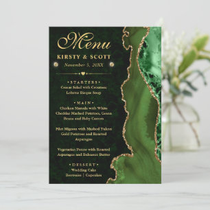 Elegante grüne und goldene falsche Glitter-Achat-H Menükarte