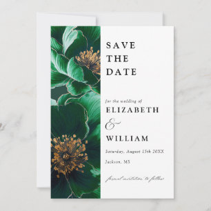 Elegante grüne und goldene florale Hochzeit Save The Date