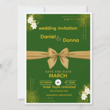 Elegante grüne und goldene florale Hochzeitseinlad