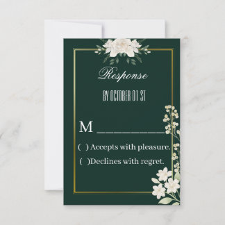 Elegante grüne und goldene florale RSVP-Karte Dankeskarte
