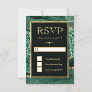 Elegante grüne und goldene Glitter-Achat-Hochzeit RSVP Karte