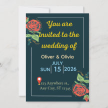 Elegante grüne und goldene Hochzeitseinladung