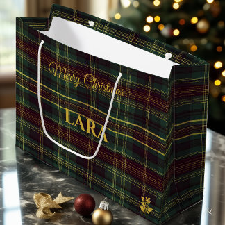 Elegante grüne und goldene karierte Weihnachtsverp Große Geschenktüte