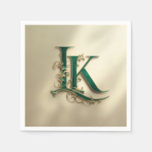 Elegante grüne und goldene Monogramm-„K“-Papier-Se