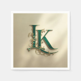 Elegante grüne und goldene Monogramm-„K“-Papier-Se Serviette