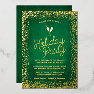 Elegante grüne und goldene Party-Folie-Einladung f Folieneinladung
