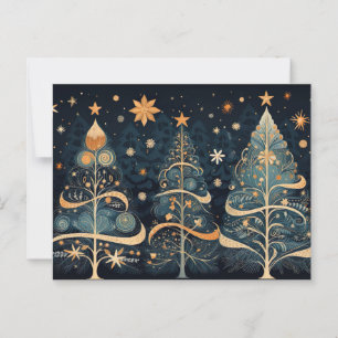 Elegante grüne und goldene Weihnachtsbäume Postkarte