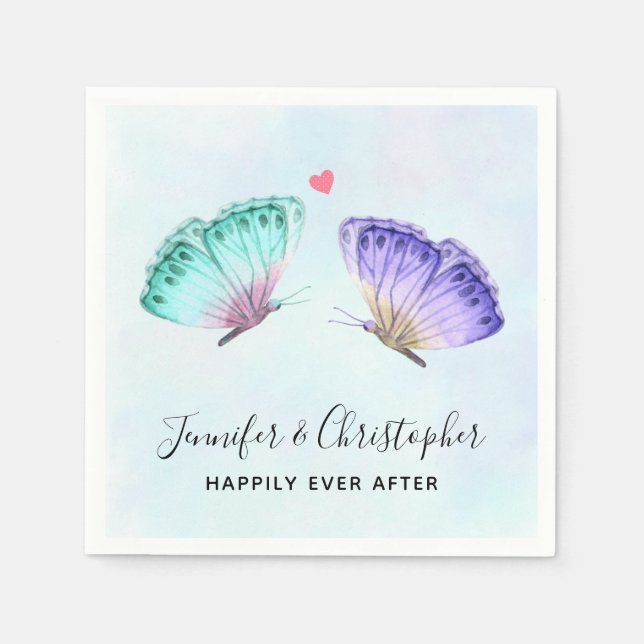 Elegante grüne und Lila Aquarellbutterfliegen Serviette (Vorderseite)