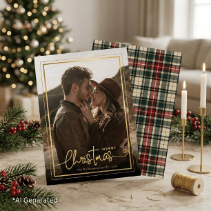 Elegante grüne und rote karierte Weihnachtsfotos v Folien Feiertagskarte