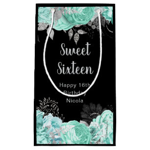 Elegante grüne und silberne Blumen Sweet Sixteen Kleine Geschenktüte