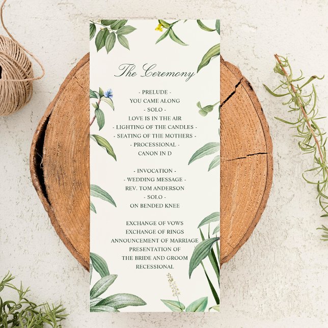 Elegante grüne und weiße botanische Blätter Hochze Programm (Menu Mock-up)