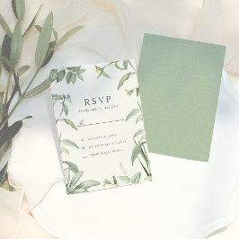 Elegante grüne und weiße botanische Blätter Hochze RSVP Karte