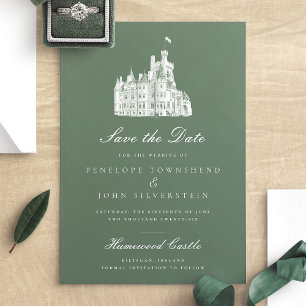 Elegante Grüne Vintage Burg Save The Date