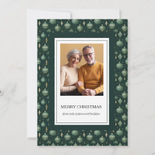 Elegante grüne Vintage-Weihnachtsdekoration Foto W Feiertagskarte