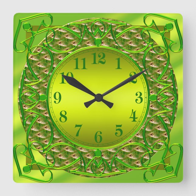 Elegante grüne Wall-Uhr Quadratische Wanduhr (Vorderseite)