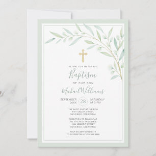 Elegante grüne Wasserfarbe Gender Neutrale Taufe Einladung