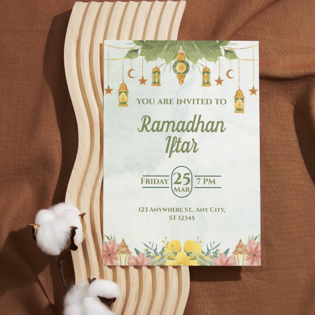 Elegante grüne Wasserfarbe Ramadan Iftar Einladung (Elegant Green Watercolor Ramadan Iftar Invitation)