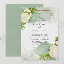 Elegante grüne Wasserfarben Weiße Florals Hochzeit Einladung
