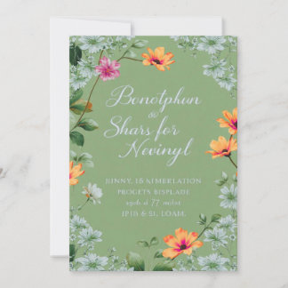Elegante grüne Wasserfarben-Wildblume Einladung