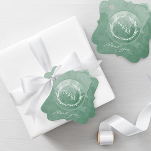 Elegante Grüne Wasserfarbenmonogramm Hochzeit Geschenkanhänger