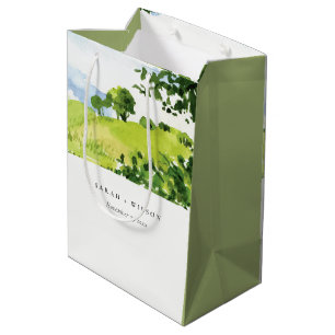 Elegante Grüne Wasserfarbenwelt Landschaft Hügel B Mittlere Geschenktüte
