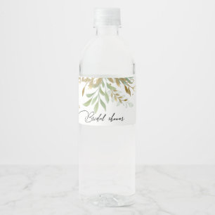 Elegante Grüne Watercolor Gold Bridal Showe Wasserflaschenetikett