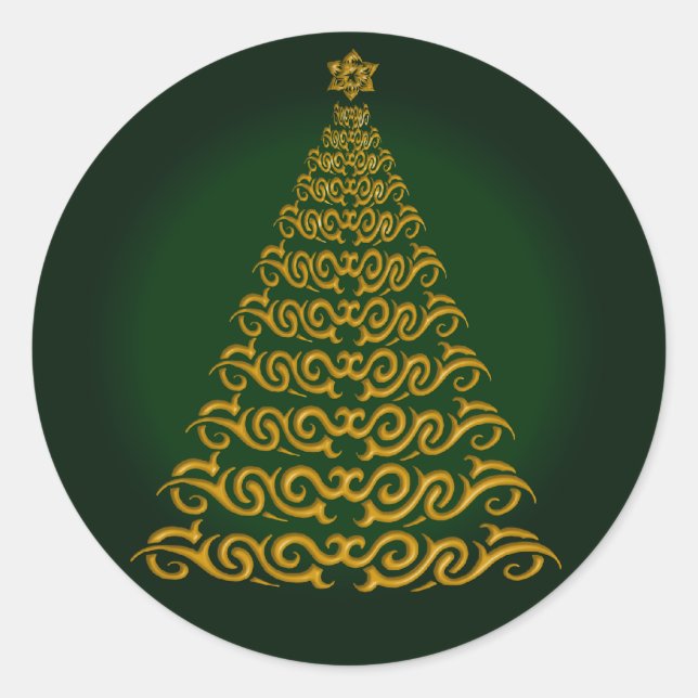 Elegante Grüne Weihnachtsbaumaufkleber Runder Aufkleber (Vorderseite)