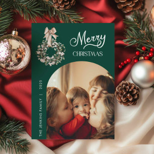 Elegante grüne Weihnachtsbogen-Fotokarte Feiertagskarte