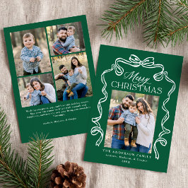 Elegante grüne Weihnachtskarte mit Schleife 5 Foto Feiertagskarte