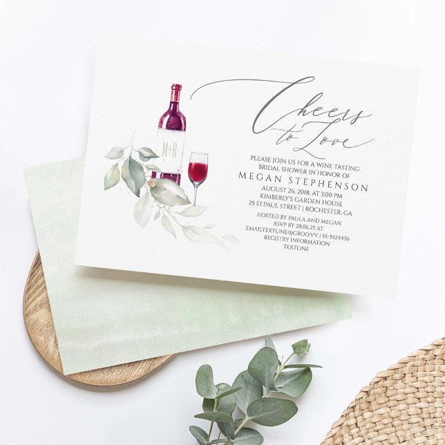 Elegante Grüne Weinkultur und Erde Brautparty Einladung (Minimalist Greenery Bridal Shower Invitations - Cheers To Love)
