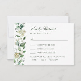 Elegante Grüne Weiße Blume Hochzeitsmahl RSVP Karte