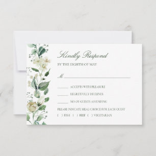Elegante Grüne Weiße Blume Hochzeitsmahl RSVP Karte