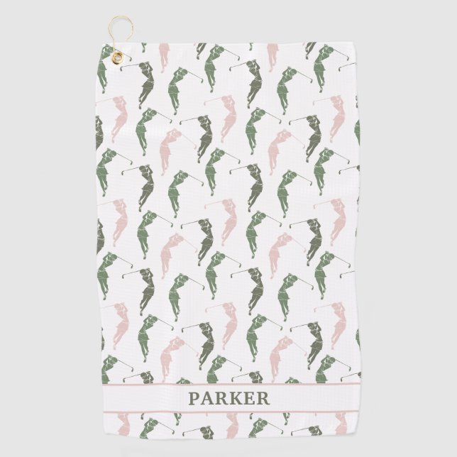 Elegante grüne Weiße Frau Golfer Mit Monogramm Golfhandtuch (Vorderseite)