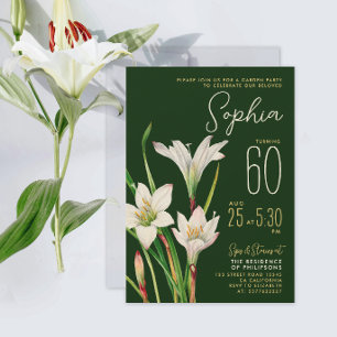 Elegante Grüne Weiße Lily 60. Botanische Blüte Einladung