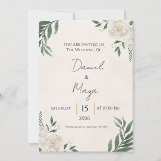 Elegante Grüne Weiße Rosen Hochzeits-Einladung 5x7 Einladung