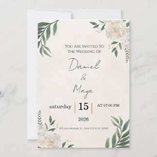 Elegante Grüne Weiße Rosen Hochzeitseinladung 5x7 Einladung