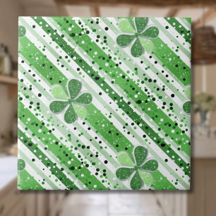 Elegante grüne weiße Streifen Shamrock Glitter Fliese