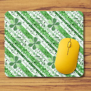 Elegante grüne weiße Streifen Shamrock Glitter Mousepad