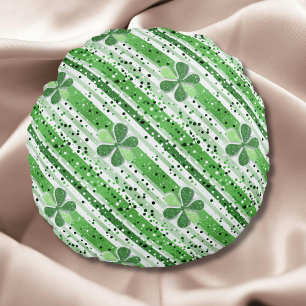 Elegante grüne weiße Streifen Shamrock Glitter Rundes Kissen