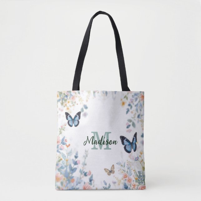 elegante Grüne Wildblume Boho Monogramm in Blüte (Vorderseite)