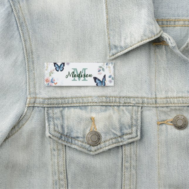 elegante grüne Wildblume Boho Monogramm in Blüte Namensschild (Beispiel)