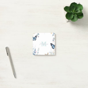 elegante grüne Wildblume Boho Monogramm in Blüte Post-it Klebezettel