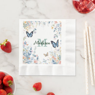 elegante Grüne Wildblume Boho Monogramm in Blüte Serviette