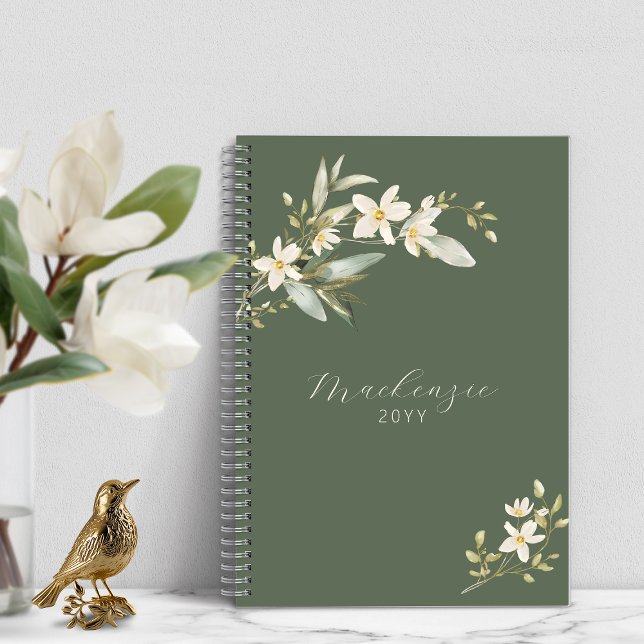 Elegante Grüne Wildblume Grüne Botanische Vegetati Planer (Elegant Green Wildflower Greenery Botanical Undated  Planner)