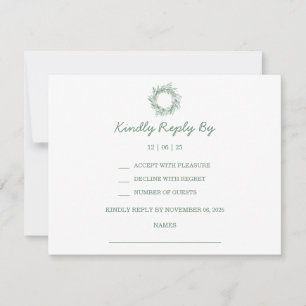 Elegante Grüne Winter-Botanische Kranzhochzeit RSVP Karte