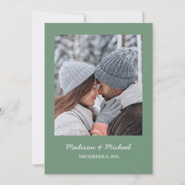 Elegante Grüne Winter-Botanische Kranzhochzeit Save The Date (Vorderseite)