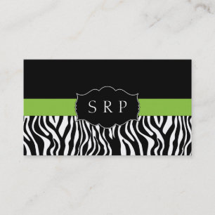 Elegante grüne Zebra-Monogramm-Visitenkarten Visitenkarte