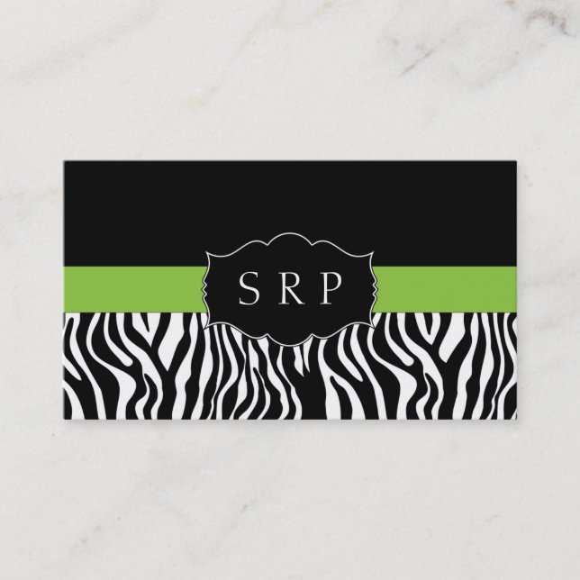 Elegante grüne Zebra-Monogramm-Visitenkarten Visitenkarte (Vorderseite)